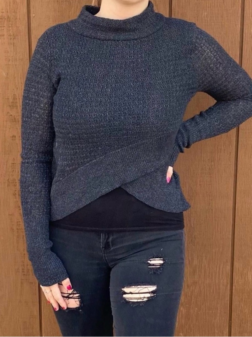 Free People Textured Faux Wrap Knit Sweater- S